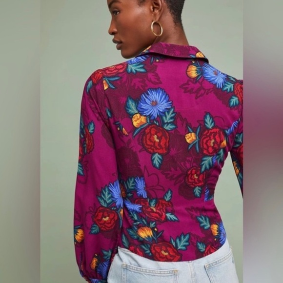 Anthropologie Moulinette Soeurs floral button front wrap shirt blouse top 4 - Picture 3 of 8
